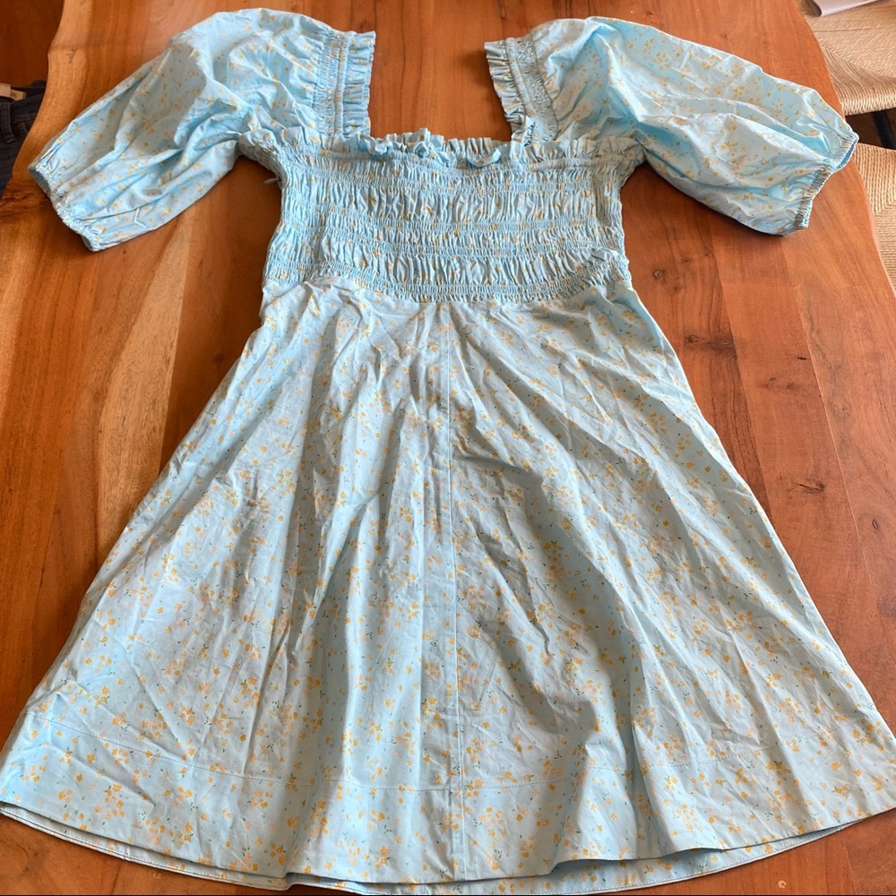 GANNI CORYDALIS BLUE PRINTED POPLIN MINI DRESS 8 - Picture 16 of 16